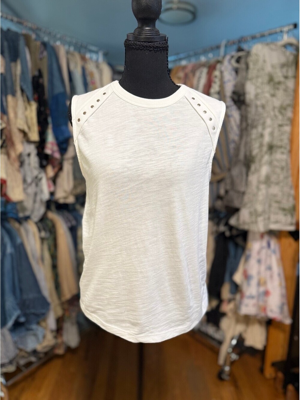 NATION LTD Davina Tank White Grommet Shoulder Sleeveless Top NWT Small